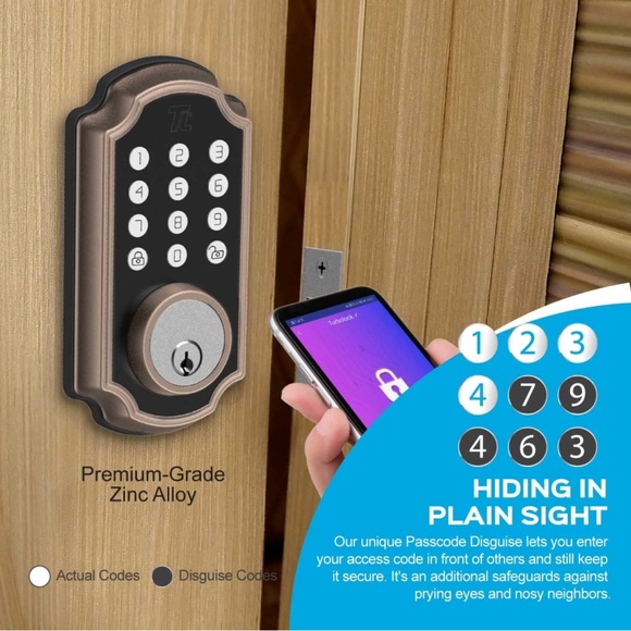 TURBOLOCK TL117 Bluetooth Digital Deadbolt Smart Lock w/App & Keypad incl keys - Picture 3 of 9